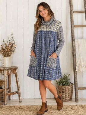 April Cornell cottage core Prairie BoHo printed long sleeve dress with pockets